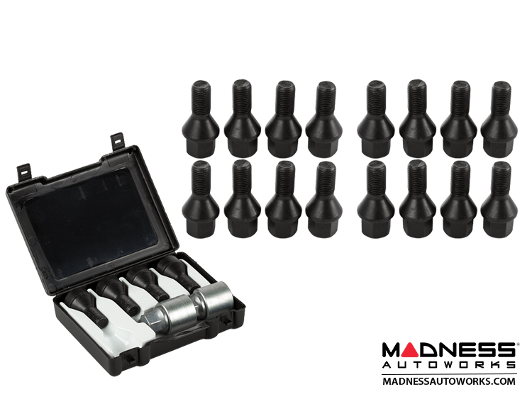 MINI Cooper Lug Bolt and Lock Set by Farad - Set of 20 - M14x1.25 - 60° Cone Seat - Black (R60/ R61 Models)